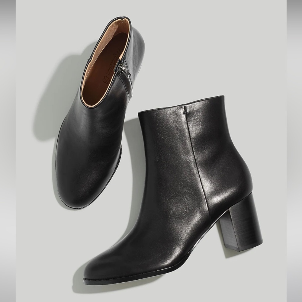 New! Madewell The Mira Side-Seam Ankle Boot in black Leather